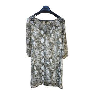 James Reva Women's Size Med Flowy Python Print 3/4 Sleeve Shift Dress Sz M